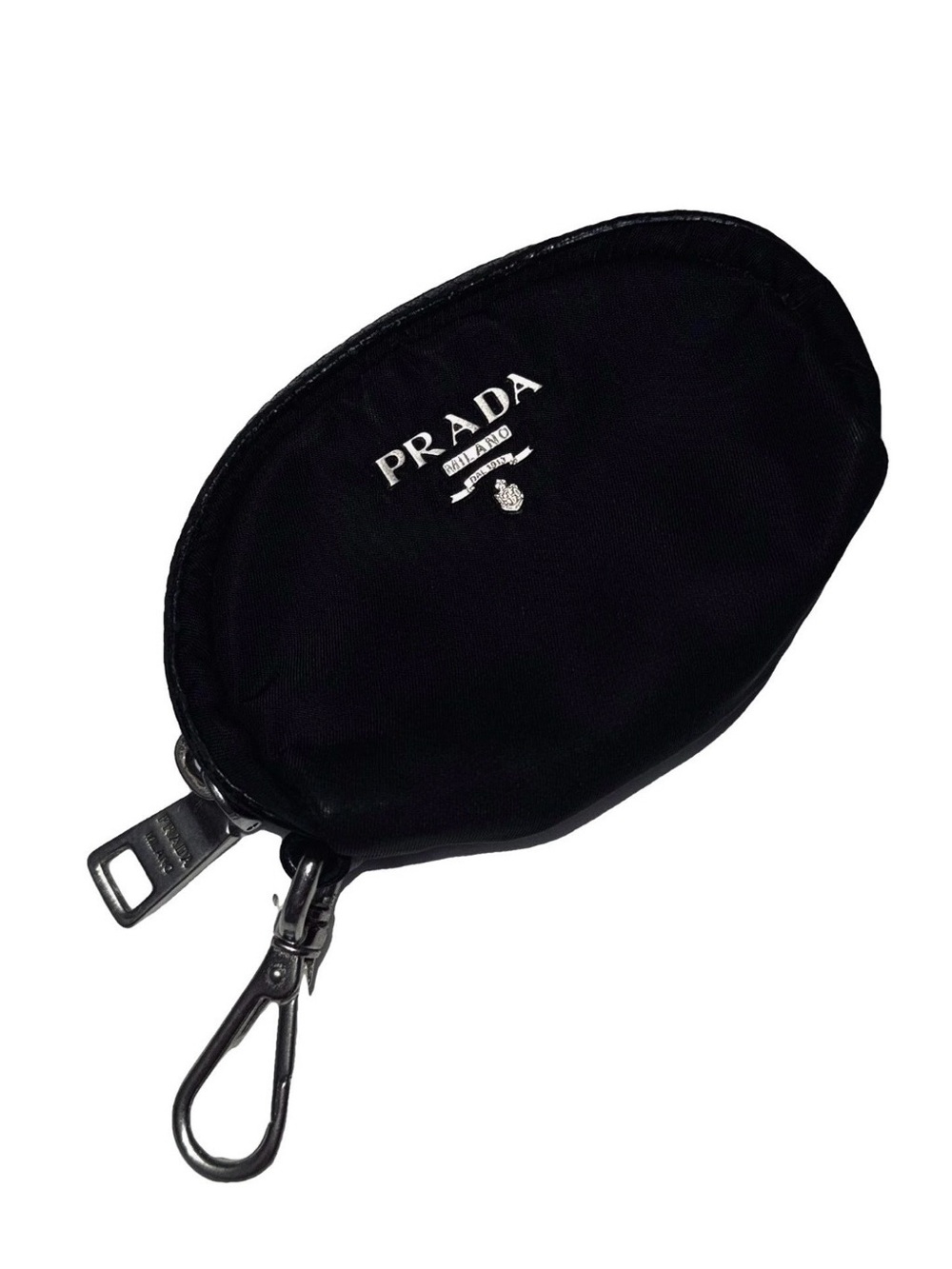 Prada AUTHENTIC Logo Nylon Black Silver Hardware Keychain Charm Mini Pouch Bag